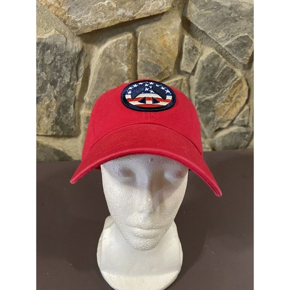 Ordinary Crowns American Peace Symbol Strapback Cotton Dad Hat Red - Picture 2 of 7